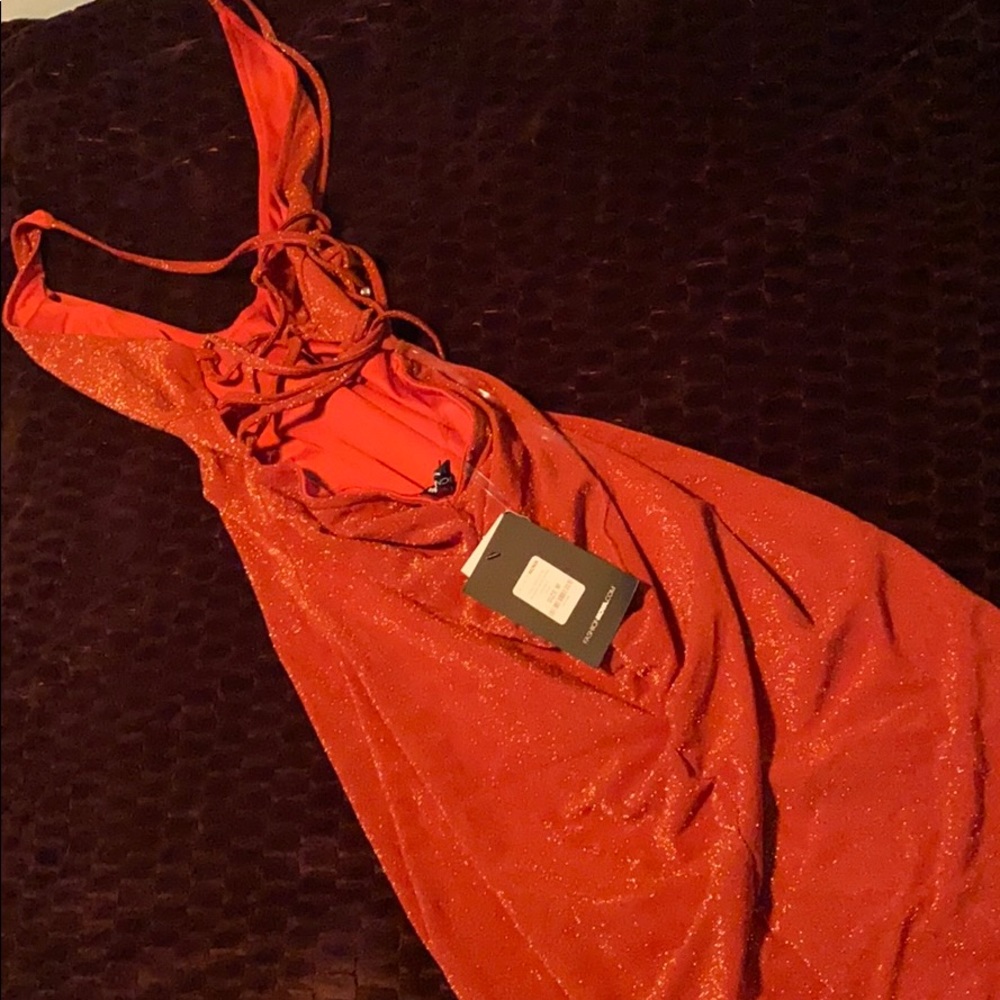 Rust colored midi metallic dress